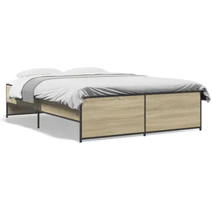 vidaXL Cadre de lit chêne sonoma 120x190 cm bois d'ingénierie et métal pas cher
