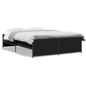 vidaXL Cadre de lit noir 140x190 cm bois d'ingénierie et métal pas cher