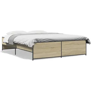 vidaXL Cadre de lit chêne sonoma 160x200 cm bois d'ingénierie et métal pas cher