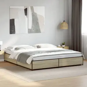 vidaXL Cadre de lit chêne sonoma 200x200 cm bois d'ingénierie et métal pas cher