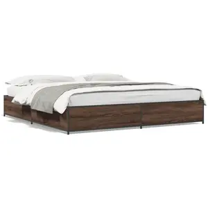 VIDAXL Bedframe bewerkt hout metaal bruin eikenkleur 200x200 cm3279826 pas cher