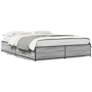 vidaXL Cadre de lit sonoma gris 135x190 cm bois d'ingénierie et métal pas cher