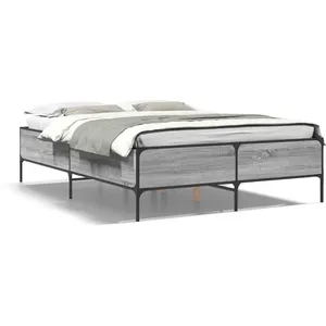 vidaXL Cadre de lit sonoma gris 140x190 cm bois d'ingénierie et métal pas cher