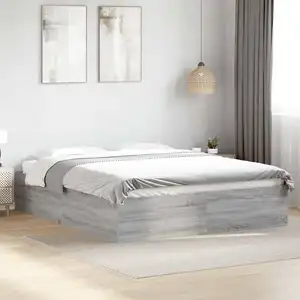 vidaXL Cadre de lit sonoma gris 150x200 cm bois d'ingénierie pas cher