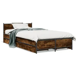 vidaXL Cadre de lit et tiroirs chêne fumé 75x190 cm bois d'ingénierie pas cher