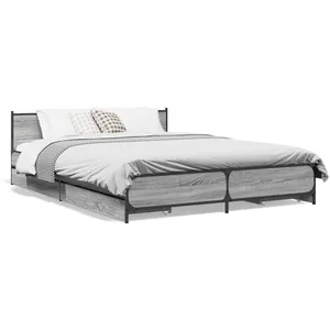 vidaXL Cadre de lit et tiroirs sonoma gris 135x190 cm bois ingénierie pas cher