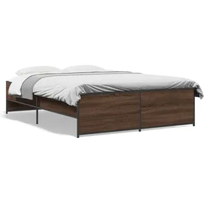 vidaXL Cadre de lit chêne marron 120x190 cm bois d'ingénierie et métal pas cher