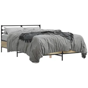vidaXL Cadre de lit chêne sonoma 120x200 cm bois d'ingénierie et métal pas cher