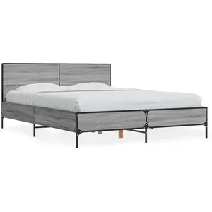 vidaXL Cadre de lit sonoma gris 135x190 cm bois d'ingénierie et métal pas cher