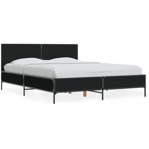 vidaXL Cadre de lit noir 140x190 cm bois d'ingénierie et métal pas cher
