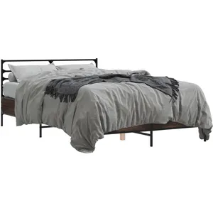 vidaXL Cadre de lit chêne marron 140x200 cm bois d'ingénierie et métal pas cher