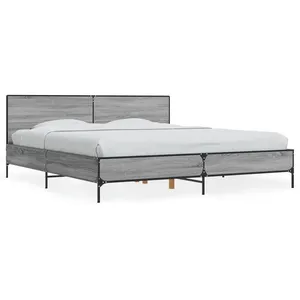 vidaXL Cadre de lit sonoma gris 200x200 cm bois d'ingénierie et métal pas cher