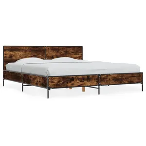 vidaXL Cadre de lit chêne fumé 180x200 cm bois d'ingénierie et métal pas cher