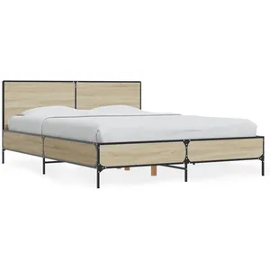 vidaXL Cadre de lit chêne sonoma 120x190 cm bois d'ingénierie et métal pas cher