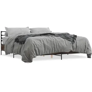 vidaXL Cadre de lit chêne marron 180x200 cm bois d'ingénierie et métal pas cher