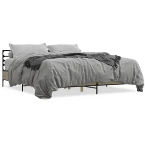vidaXL Cadre de lit chêne sonoma 200x200 cm bois d'ingénierie et métal pas cher
