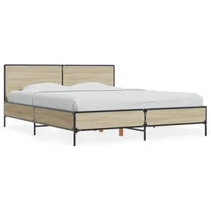 vidaXL Cadre de lit chêne sonoma 160x200 cm bois d'ingénierie et métal pas cher