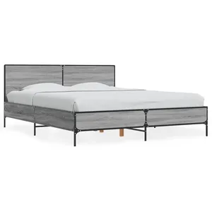vidaXL Cadre de lit sonoma gris 160x200 cm bois d'ingénierie et métal pas cher