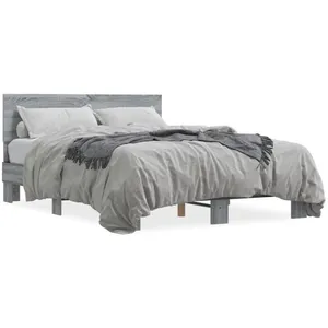 vidaXL Cadre de lit sonoma gris 120x200 cm bois d'ingénierie et métal pas cher