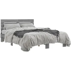 vidaXL Cadre de lit sonoma gris 120x200 cm bois d'ingénierie et métal pas cher
