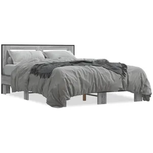 vidaXL Cadre de lit sonoma gris 120x200 cm bois d'ingénierie et métal pas cher