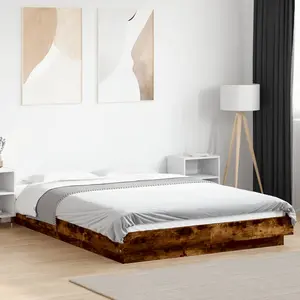 vidaXL Cadre de lit avec lumières LED chêne fumé 120x190 cm pas cher