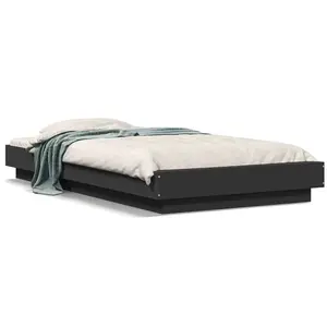 vidaXL Cadre de lit avec lumières LED noir 90x190 cm bois d’ingénierie pas cher
