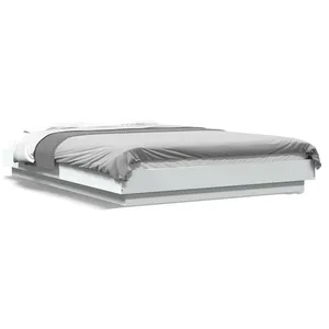 vidaXL Cadre de lit avec lumières LED blanc 140x200 cm bois ingénierie pas cher