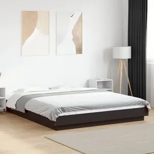 vidaXL Cadre de lit avec lumières LED noir 150x200cm bois d'ingénierie pas cher