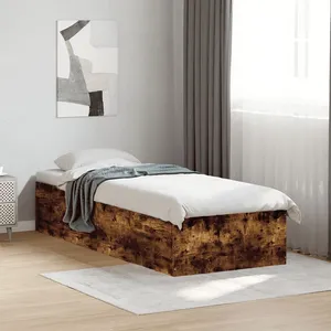 vidaXL Cadre de lit chêne fumé 90x190 cm bois d'ingénierie pas cher