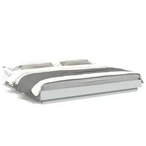 vidaXL Cadre de lit avec lumières LED blanc 200x200 cm bois ingénierie pas cher