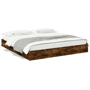 vidaXL Cadre de lit à tiroirs chêne fumé 180x200 cm bois d'ingénierie pas cher
