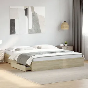 vidaXL Cadre de lit à tiroirs chêne sonoma 180x200cm bois d'ingénierie pas cher