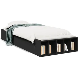 vidaXL Cadre de lit noir 90x190 cm bois d'ingénierie pas cher