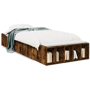 vidaXL Cadre de lit chêne fumé 90x190 cm bois d'ingénierie pas cher