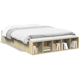 vidaXL Cadre de lit chêne sonoma 135x190 cm bois d'ingénierie pas cher