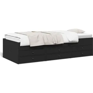 vidaXL Vidaxl Lit De Jour Avec Tiroirs Sans Matelas Noir 75x190 Cm pas cher