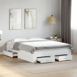 vidaXL Cadre de lit à tiroirs blanc 120x190 cm bois d'ingénierie pas cher