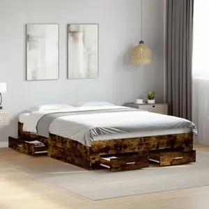 VidaXL Bedframe met lades bewerkt hout gerookt eikenkleurig 120x190 cm3280416 pas cher