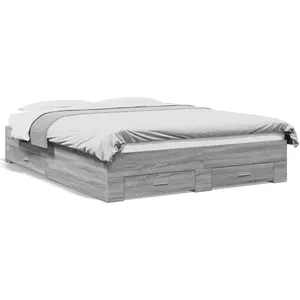 vidaXL Cadre de lit à tiroirs sonoma gris 160x200 cm bois d'ingénierie pas cher