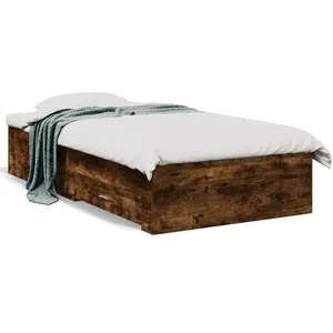VidaXL Bedframe met lades bewerkt hout gerookt eikenkleurig 100x200 cm3280423 pas cher