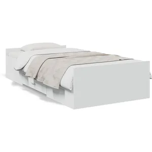 vidaXL Cadre de lit avec tiroirs blanc 75x190 cm bois d'ingénierie pas cher