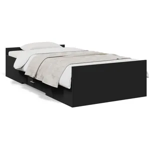 vidaXL Cadre de lit avec tiroirs noir 75x190 cm bois d'ingénierie pas cher