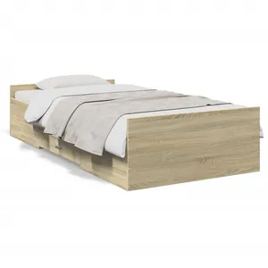 vidaXL Cadre de lit et tiroirs chêne sonoma 75x190cm bois d'ingénierie pas cher
