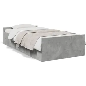 vidaXL Cadre de lit et tiroirs gris béton 75x190 cm bois d'ingénierie pas cher