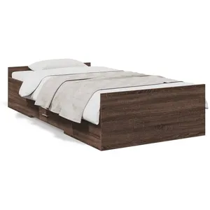 vidaXL Cadre de lit et tiroirs chêne marron 75x190cm bois d'ingénierie pas cher