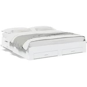 vidaXL Cadre de lit avec tiroirs blanc 200x200 cm bois d'ingénierie pas cher
