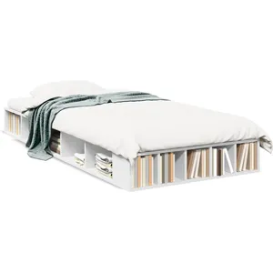 vidaXL Cadre de lit blanc 100x200 cm bois d'ingénierie pas cher
