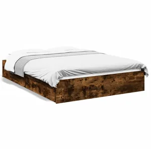 vidaXL Cadre de lit et tiroirs chêne fumé 120x200 cm bois d'ingénierie pas cher