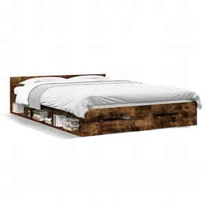 Comparateur de prix : vidaXL Cadre de lit à tiroirs chêne fumé 135x190 cm bois d'ingénierie